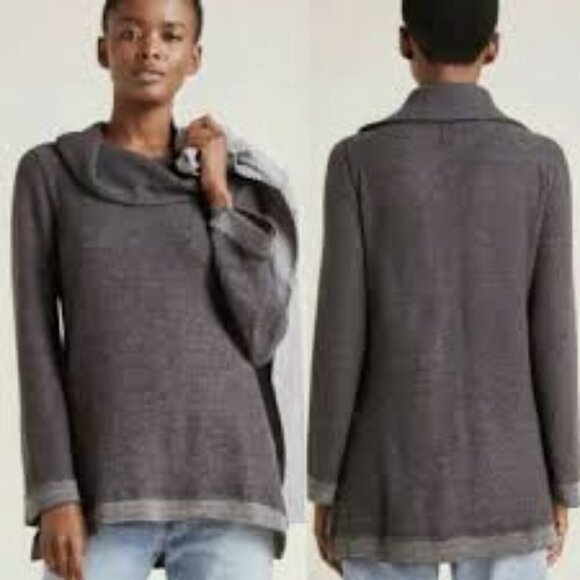 Maeve for Anthropologie Risa Hacci Tunic Sweater Top Size Medium Gray Cowl Neck - Picture 1 of 8